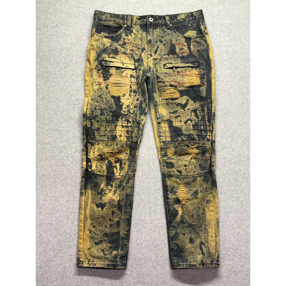 Amongst Others American Legacy Modern Slim Acid Wash Distressed Moto Jeans 36x32
